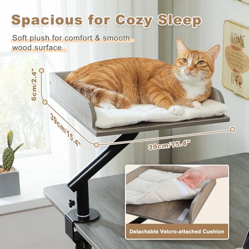 Cat Desk Bed 360°Rotating Supports to 50 Lbs Cozy Nest for Desk (Gray)