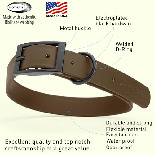 Biothane Waterproof Dog Collar Strong Coated Nylon Webbing with Black Hardware Odor (W1" x L18-22" / Dark Chocolate Brown)
