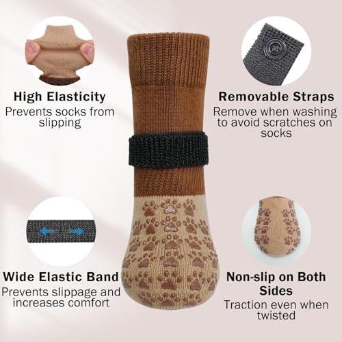 Anti Slip Dog Socks to Prevent Licking Paws for Hot (Brown Two Color(Pack of 4) / Small)