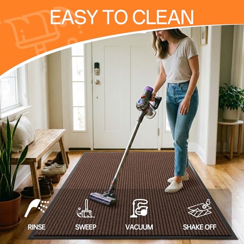Indoor Outdoor Door Mat (Brown Striped / 4' x 6' (Rectangular))