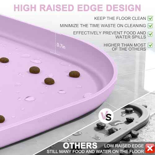 Waterproof Silicone Pet Food Mat with Raised Edge for Dog & Cat (Lavender / 12"L x 12"W)
