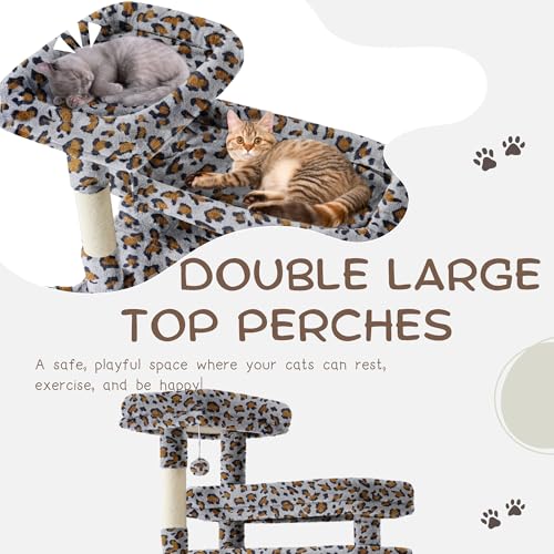 80 Inch Cat Tree (Grey Leopard Print)
