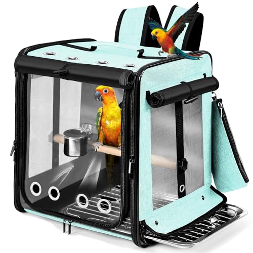 Bird Carrier with Seat Belt for Car Travel (13.5"L x 10.0"W x 15.5"H / Green)