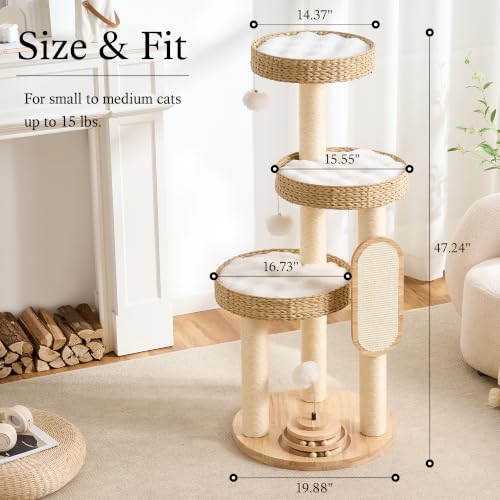 Wood Modern Cat Tree for Large Cat (47 Inch-Turntable Toy)