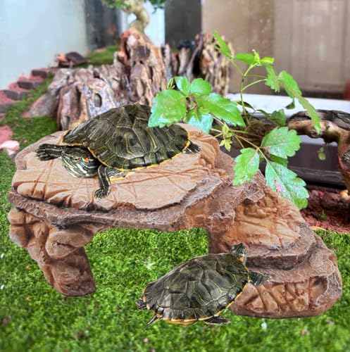 Turtle Basking Climbing Platform Resin Basking Platform for Turtles Aquarium Fish Tank Ornament Reptile Climbing Ramp Decorations Tortoise (9.45X6.69X3.15in)