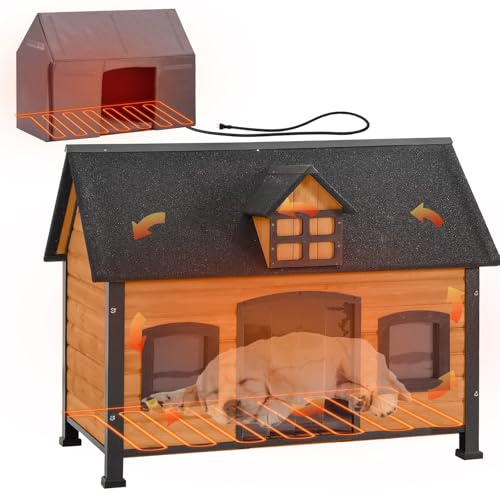 Outdoor Heated Dog House with Heating Pad Insulated Dog Houses with Anti