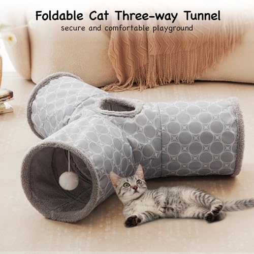Fleece Lined Cat Tunnel (Geometry Grey / Small)