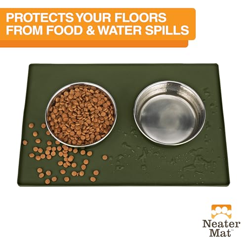 Neater Mat Pet Mats for Food and Water (32"L x 24"W / Olive Green)