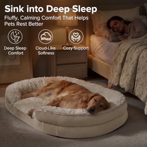 Fluffy Orthopedic Dog Bed for Extra Large Dogs (Cream / XXL (48"x 36"x 7.5"))