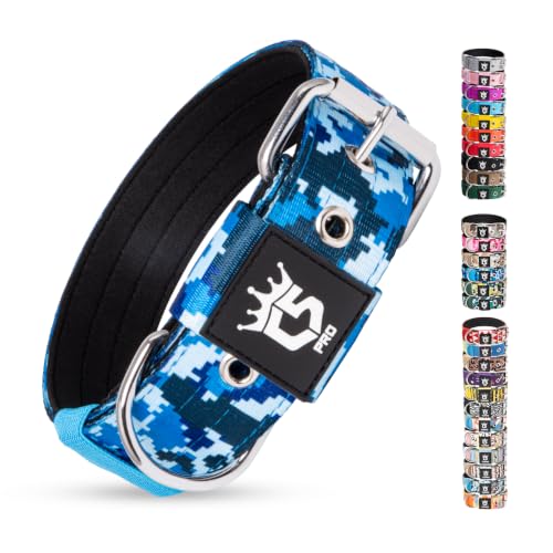 Heavy Duty Thick Dog Collar with Metal Buckle for Medium Dogs (M – Fits Neck 15.8"-18.9" / Camo Blue)