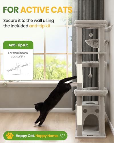 67in Cat Tree Tower for Indoor Cats (Light Grey1 / 67 Inches)