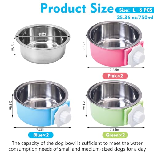 Crate Dog Bowl (6 PCS / Size: L (2×Blue, 2×Green, 2×Pink))