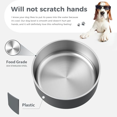 Dog Bowl Stainless Steel Food and Water Bowl (64 oz / Deep Grey)