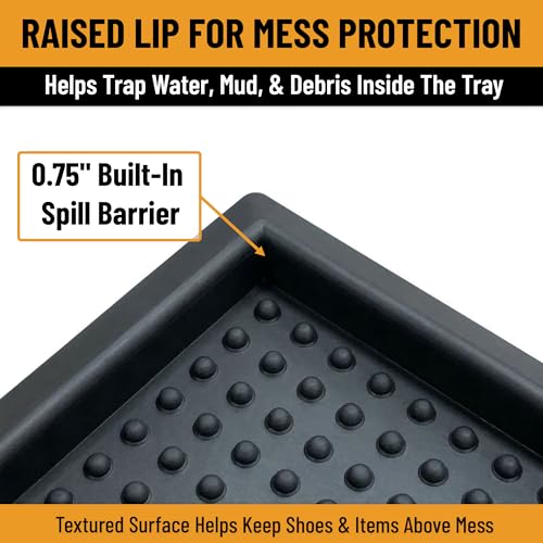 Waterproof Boot Tray Rubber Shoe Mat with Raised Edges (Black - Raised Dot / 1'6" x 2'4" (Boot Tray))