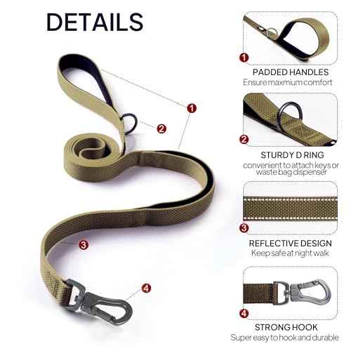 4FT 1IN Heavy Duty Dog Leash for Large Dogs with 2 Padded Handles (Brown / 1 in x 4 ft)
