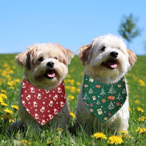 Christmas Dog Bandana 2 Pack Holiday Dog Bandana Christmas Tree Santa Claus Snowflakes Pet Scarf Accessories for Small Medium Dogs & Cats (A)