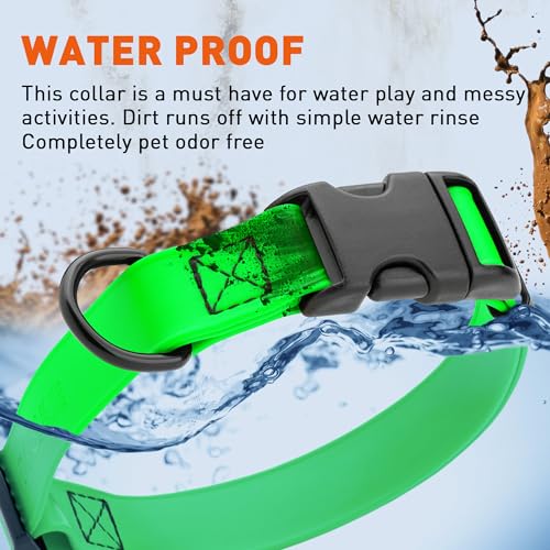 Biothane Waterproof Dog Collar with Quick Release Buckle Strong Coated Nylon Webbing with Odor (3/4"W by 12-19"L / Tropical Green)