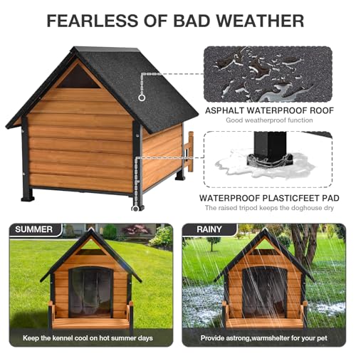 Heated Dog House Outdoor with Heating Pad Weatherproof Large Dog Kennel with Anti
