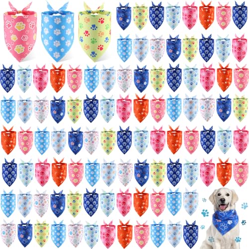 100 Pcs Paw Print Dog Bandanas Bulk for Holiday Party (Paw / 25.6 x 17.7 x 17.7 Inch)