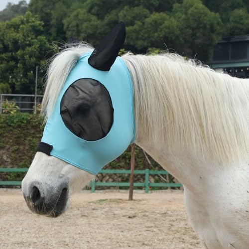Stretchy Horse Fly Mask with Ears (Pale Blue / Pony)