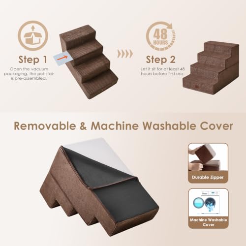 Dog Stairs for Bed 18" H (Brown / Extra Wide 16.5" x 28" x 18")