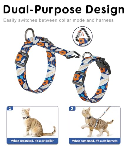 Cat Harness and Leash Set (Navy Floral / Medium (8-18 lb))