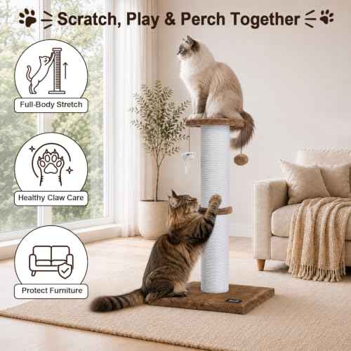 34 Inch Tall Cat Scratching Post for Large Cats (Tan)