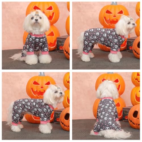 Dog Pajamas Halloween Puppy Onesies Small Dogs Soft Pjs Coat Cat Apparel Comfy Pet Clothes Outfit Doggie Bodysuit P350L (Large / Skull Hearts)