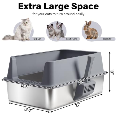 Stainless Steel Litter Box with Lid (23"×14.6"×10"Gray)