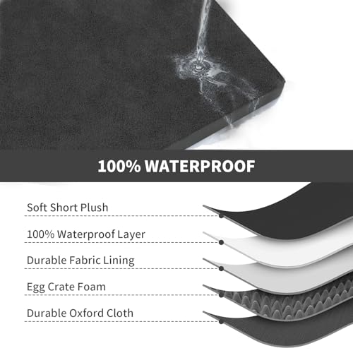 Outdoor Waterproof Orthopedic Dog Bed for Medium Size Dogs (Pure Black / 35.0"L x 22.0"W x 3.0"Th)