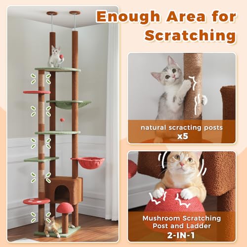 Floor to Ceiling Cat Tree (90''-101'' / Mushroom Brown)