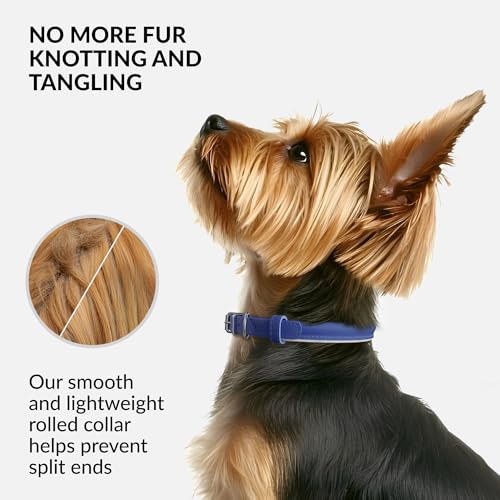 Tangle Free Reflective Leather Dog Collar (Deep Blue / XS)