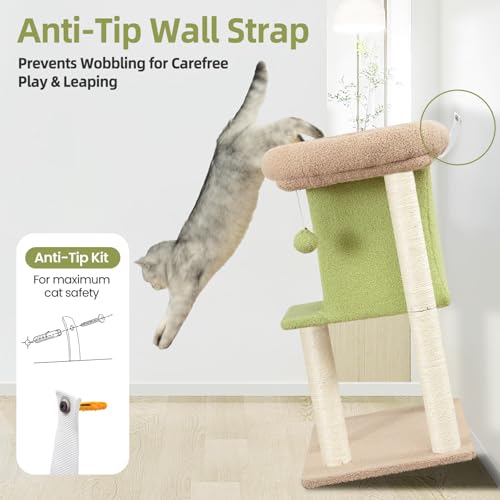 Cat Tree Tower Scratching Post for Indoor Large Adult Cats with Perch Bed (Green / 28 Inches)