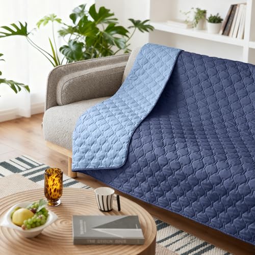 Waterproof Pet Blanket for Bed (68x82 Inch (Pack of 1) / Dark Navy/Light Navy)