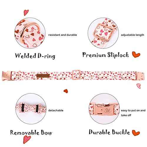 Valentine's Dog Collar with Bow (Pink Heart / X-Large (Pack of 1))