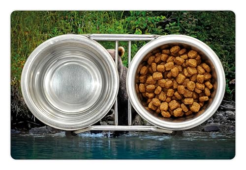 Cabin Pet Mat for Food and Water (Brown Green)