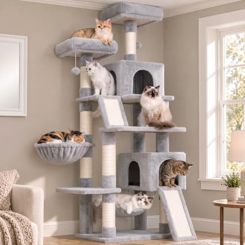 Cat Tree 71'' Tower for Large Cat with Scratching Post (71 inches / Light gray)