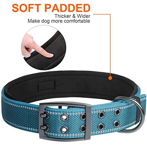 Heavy Duty Dog Collar for Large Dogs with Metal Belt Buckle (X-Large(24"-28") / Blue)