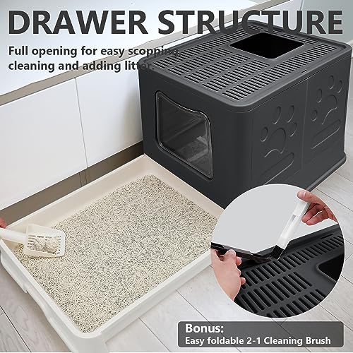 XL Foldable Cat Litter Box with Lid (BLack / X-Large)