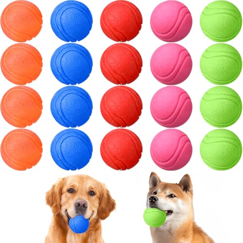 20 Pcs Indestructible Dog Toy Balls for Aggressive Chewers Chew Resistant Solid Rubber Bouncy Ball for Teeth Cleaning (Colorful / 1.97 Inches)