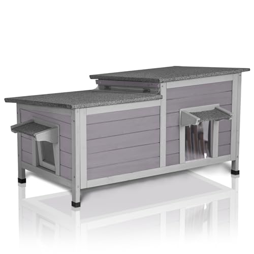 Outdoor Cat House Weatherproof Feral Kitty Shelter for Winter Cat Condo with Large Opening Roof (Classic Styles - 39.1"W)