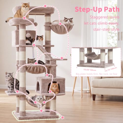 Cat Tree, 71-Inch-Tall Tower for Indoor Cats with 2 Perches HCT034MU (Rosy Brown / 71 inch)