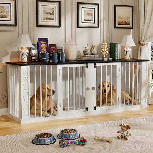 86.6" Double Dog Crate Furniture for 1 or 2 Dogs (White / 86.6"L x 23.6"W x 31.5"H)