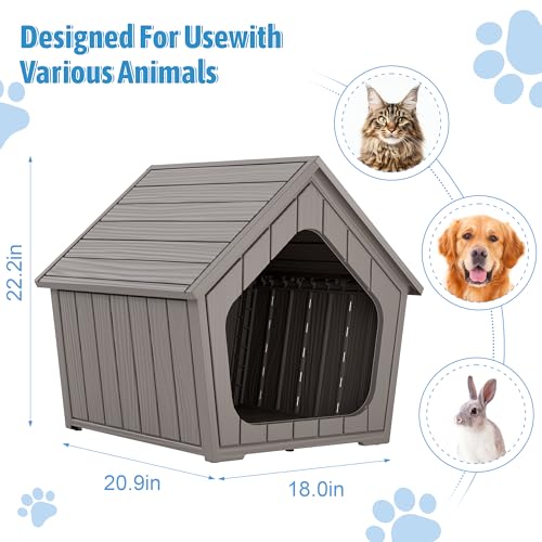 Small Dog House Outdoor Indoor (Grey / 23.43" L × 22.44" W × 22.24" H)