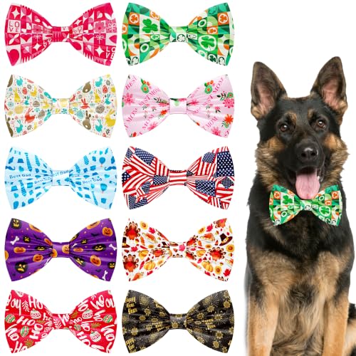 10 Pack Dog Bowties Holiday XL for Extra Large Dogs Sliding Collar (L/XL)