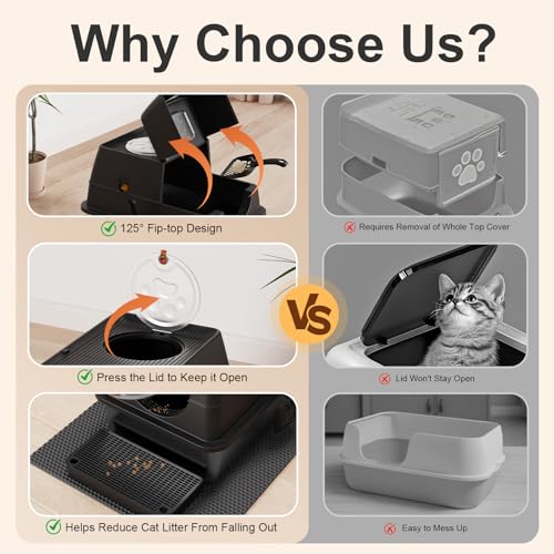 Stainless Steel Litter Box with Lid (Black)