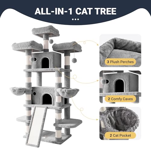 82 Inches Large Cat Tree (82 in / Light Grey)