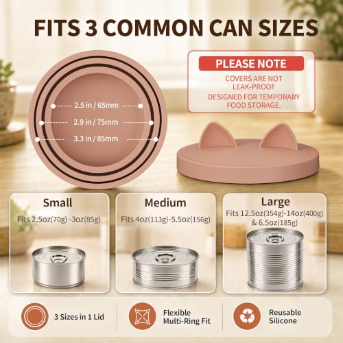 3-in-1 Dog Food Can Lids, Cat Food Can Covers, 2pcs, Coral (Nude Pink)