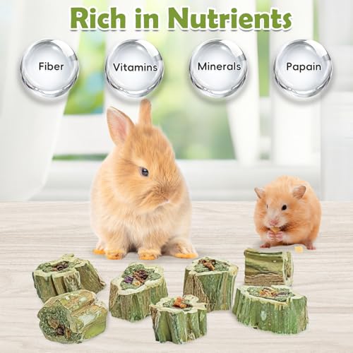Rabbit Chew Toys Natural Papaya Wood Treats Small Pet Molar Snacks Contain Grass Apple Carrot and Purple Sweet Potato Filling for Bunny Hamsters Guinea Pigs Chinchillas Teeth Grinding