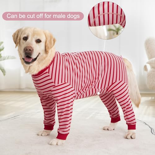 Dog Onesie Surgery Recovery Suit for Large Medium Bodysuit Dogs Pajamas PJS Full Body for Shedding (2XL / Red Pink)
